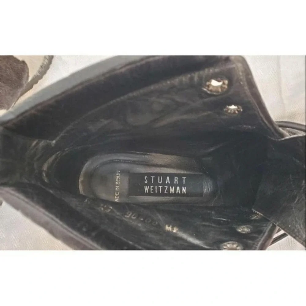 Stuart Weitzman Cow Print‎ Leather Boots big Kids 4 Black White Good Calf Hair